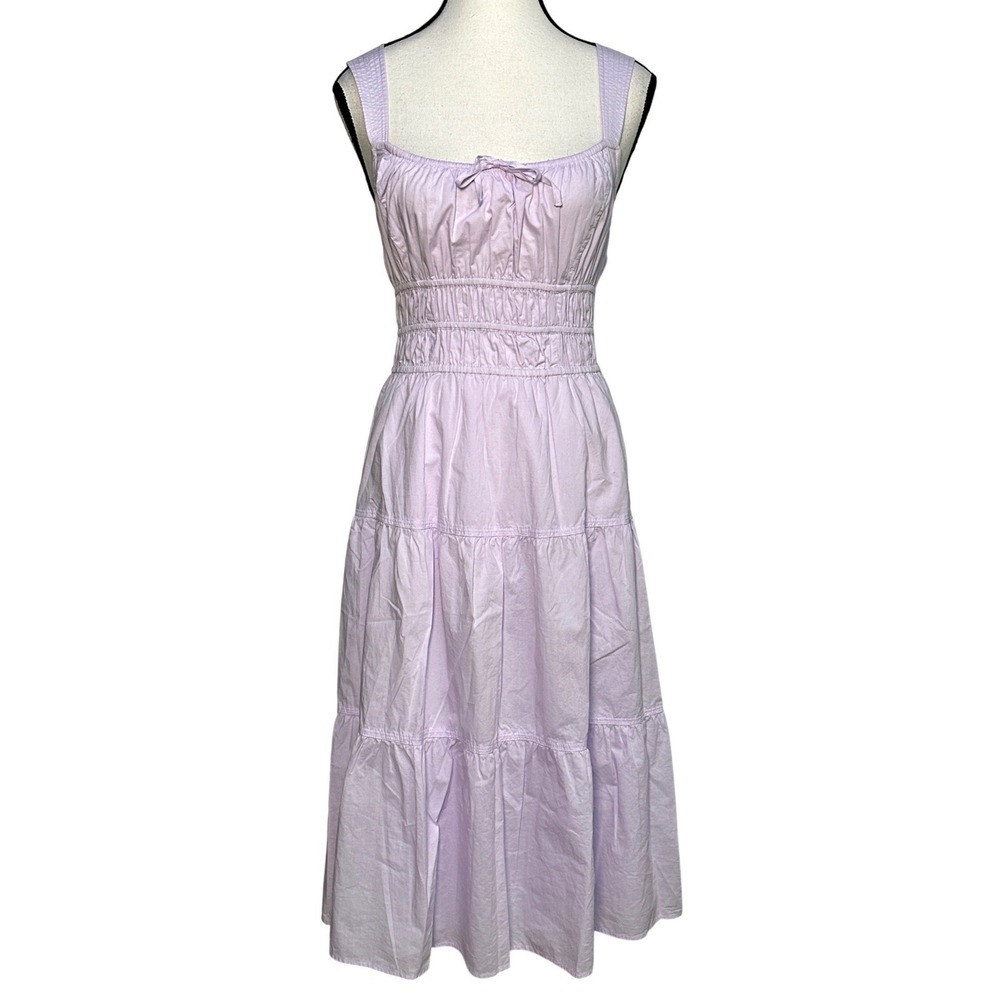 Aritzia Sunday Best Martine Poplin Midi Dress M White Tiered Smocked Cottagecore